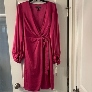 NWT Aidan Mattox Pink Satin Wrap Cocktail Dress Size 6